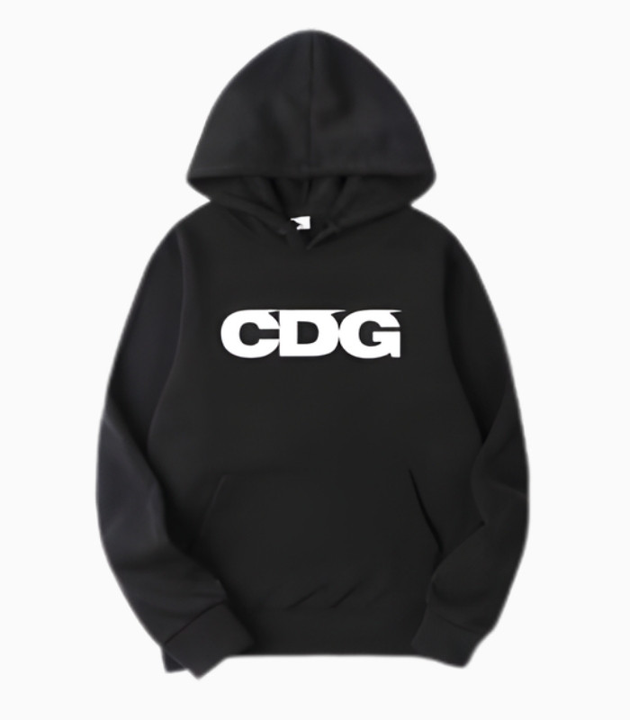 CDG text printed hoodie authentic Comme des Garçons logo design front view CDG text printed hoodie authentic Comme des Garçons logo design front view