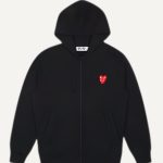 CDG Play zip hoodie with red family heart streetwear fashion