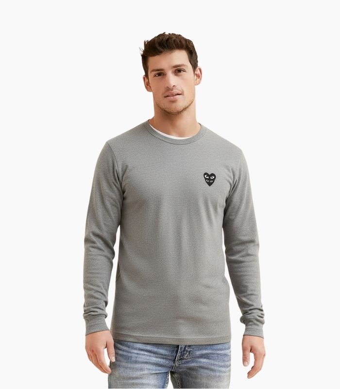 Play (CDG) Double Eye Heart long sleeve Grey front view Play (CDG) Double Eye Heart long sleeve Grey front view